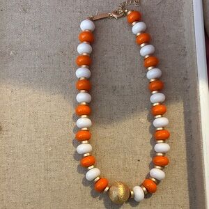 Vibrant Orange and White Beaded Necklace with Gold Accent. Perfect for TN games!